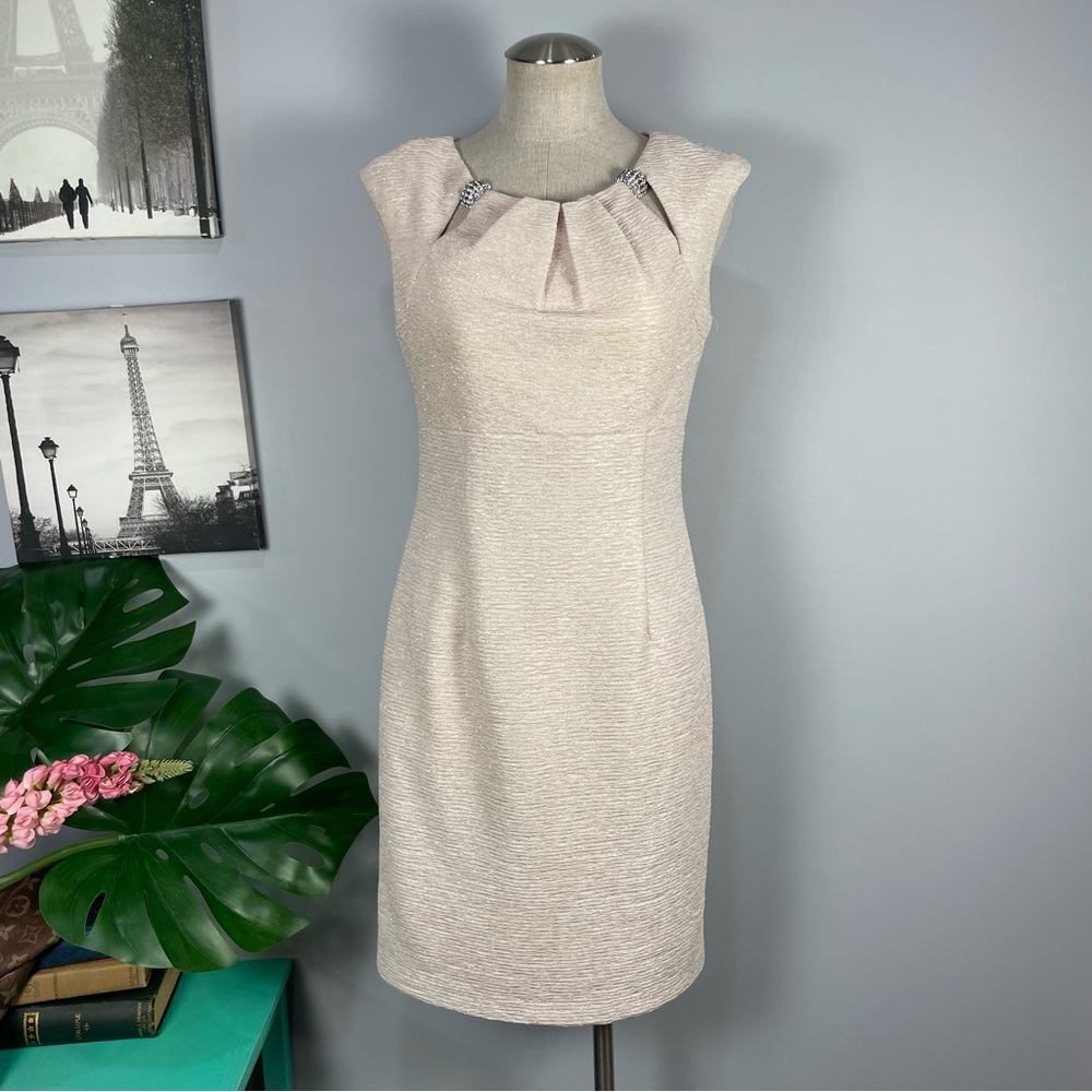 NWT Eliza J sparkling champagne beige jewel cutout dress Sz 6